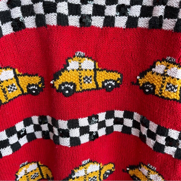 Vintage Marisa Christina Taxi Sweater Red Sequin Checker Knit Size M - Picture 2 of 5